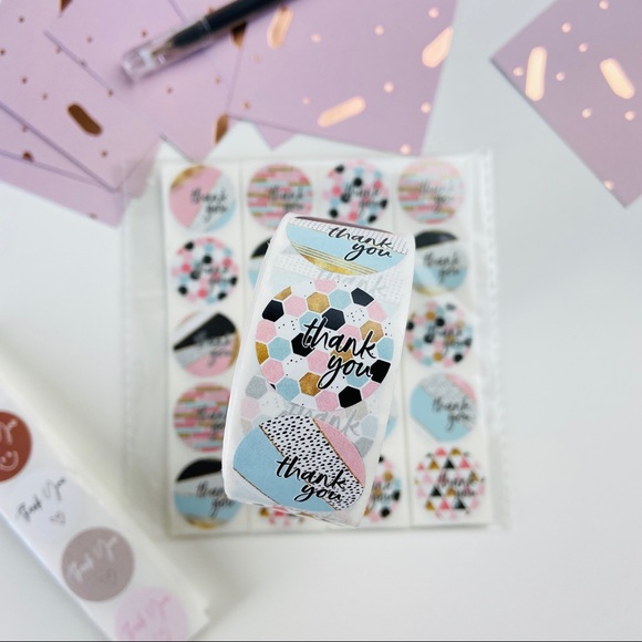 200pc Thank You Stickers, Pink, Black, Gold Pattern, Shipping Envelope Seals - Picture 4 of 7